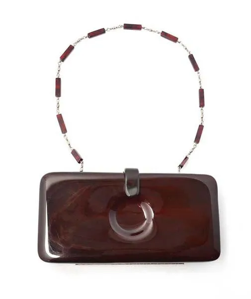 1960s Italian Mod Dark Brown Lucite Clutch with Circle Indent