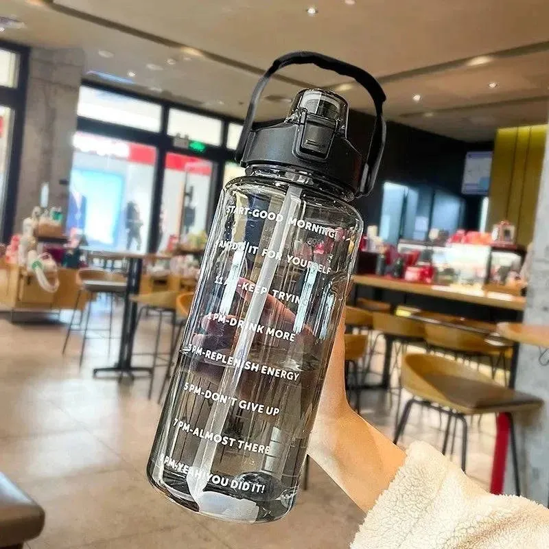 2 Liters Straw Plastic Water Bottle Large Portable Travel Bottle Sports Fitness Cup High Value Big Fat Cup Adult Universal