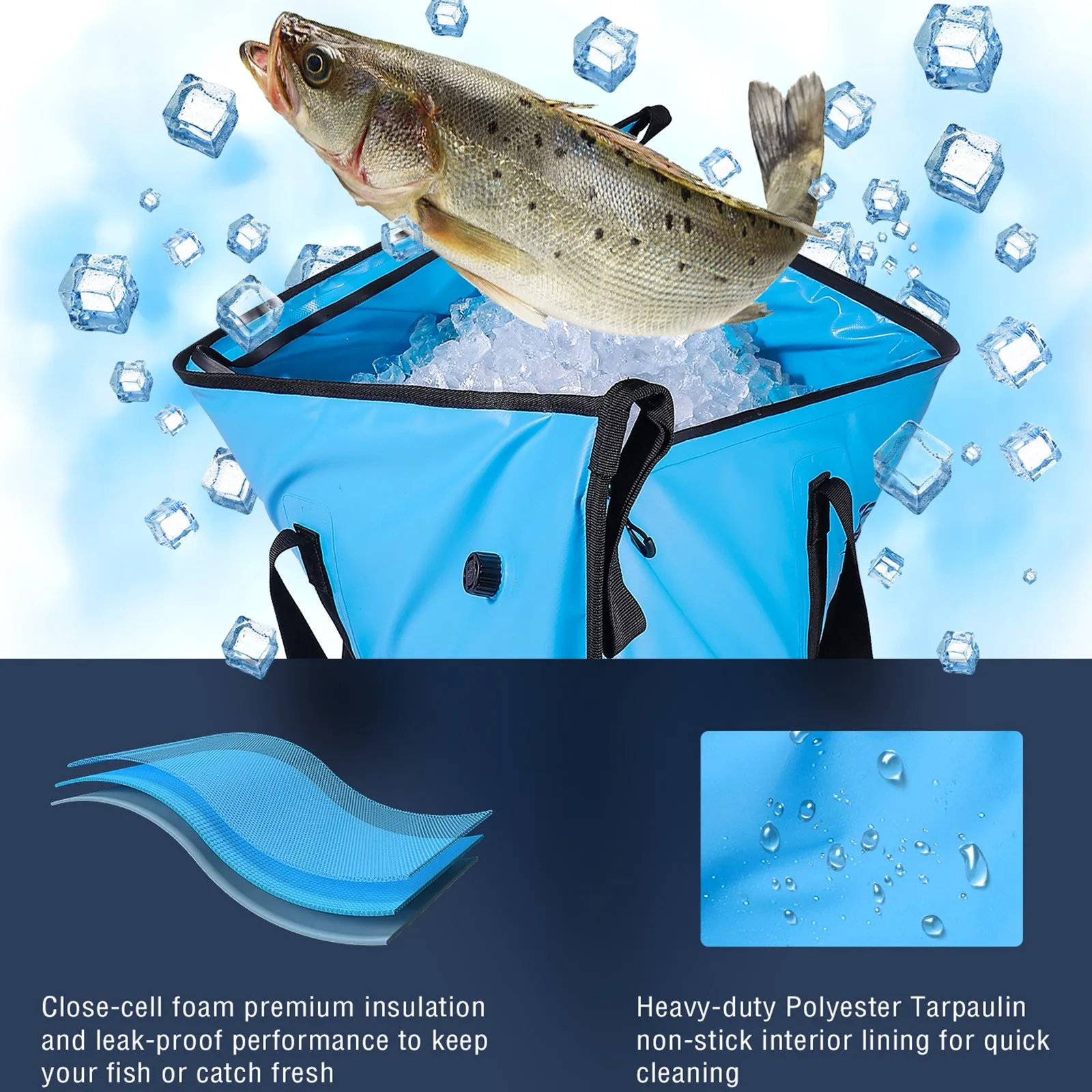 40x18'' Leakproof Fish Cooler Bag With Waterproof Zipper