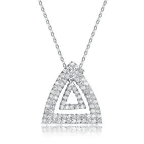 .925 Sterling Silver White Cubic Zirconia Triangle Design Pendant