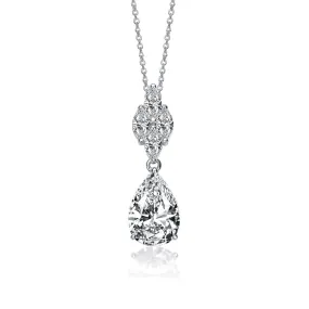 .925 Sterling Silver With Rhodium Plated Clear Pear With Marquise Cubic Zirconia Cluster Accent Drop Necklace