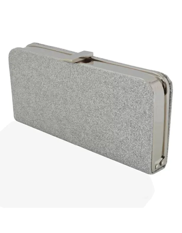 ABIGAIL CLASP FASTENING BRIDAL WEDDING EVENING PURSE CLUTCH BAG IN SILVER GLITTER