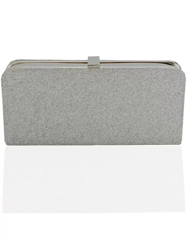 ABIGAIL CLASP FASTENING BRIDAL WEDDING EVENING PURSE CLUTCH BAG IN SILVER GLITTER