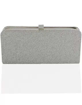 ABIGAIL CLASP FASTENING BRIDAL WEDDING EVENING PURSE CLUTCH BAG IN SILVER GLITTER