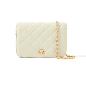 Accessorize London women's Faux Leather Cream Erin Quilted Sling bag