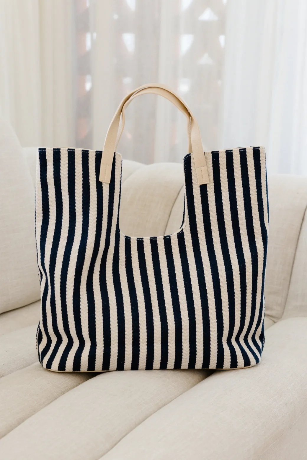 Adorne Summa Stripe Canvas Tote Navy