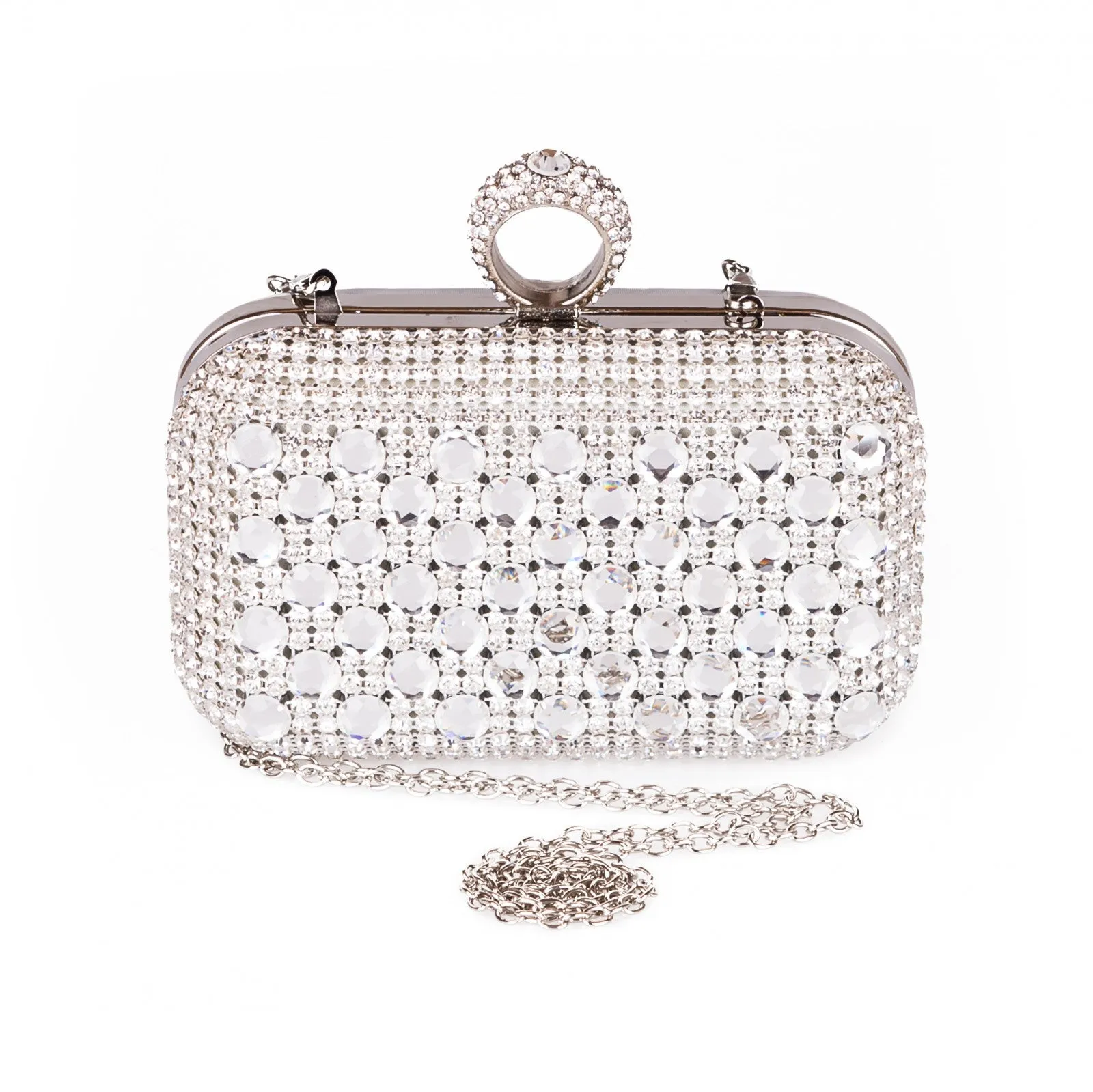 Alia Silver Diamonte Rhinestone Evening Clutch Bag