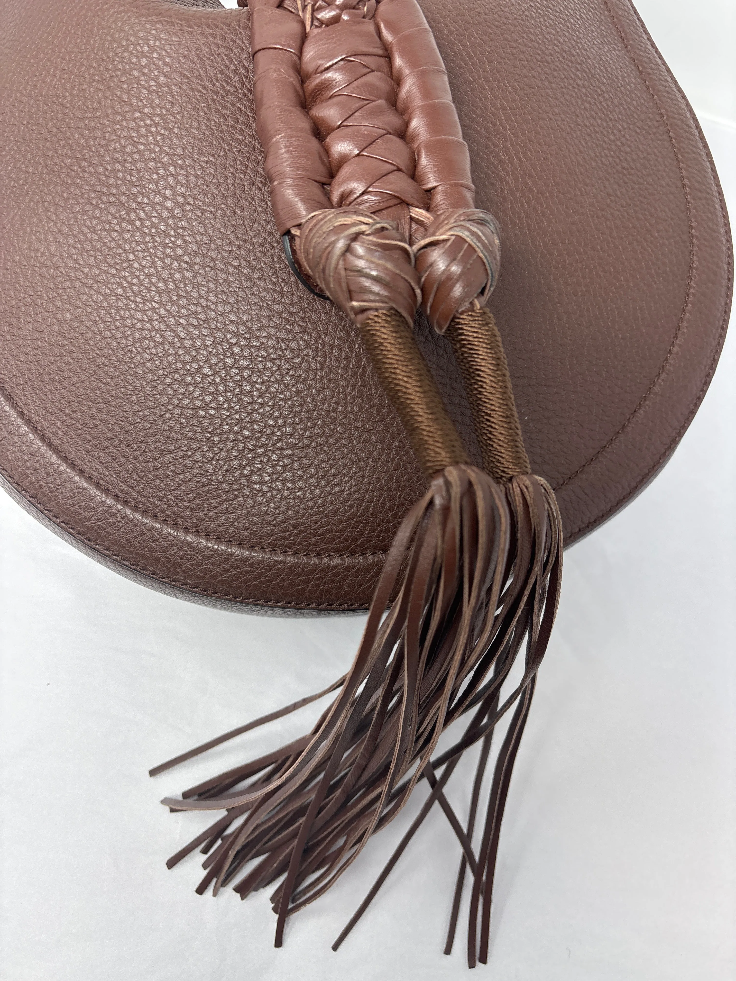 Altuzarra brown leather shoulder bag with long leather braided  tassle