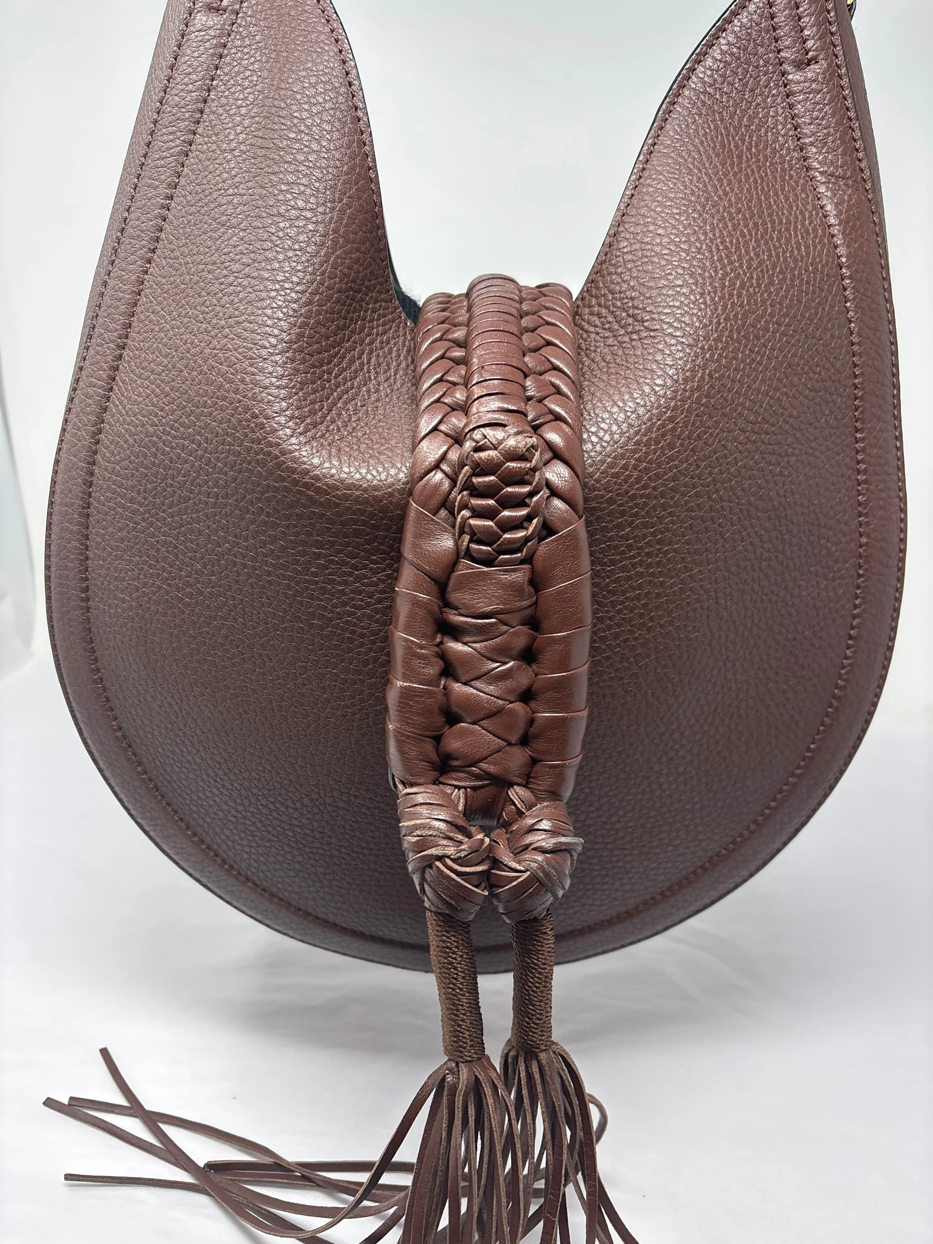 Altuzarra brown leather shoulder bag with long leather braided  tassle