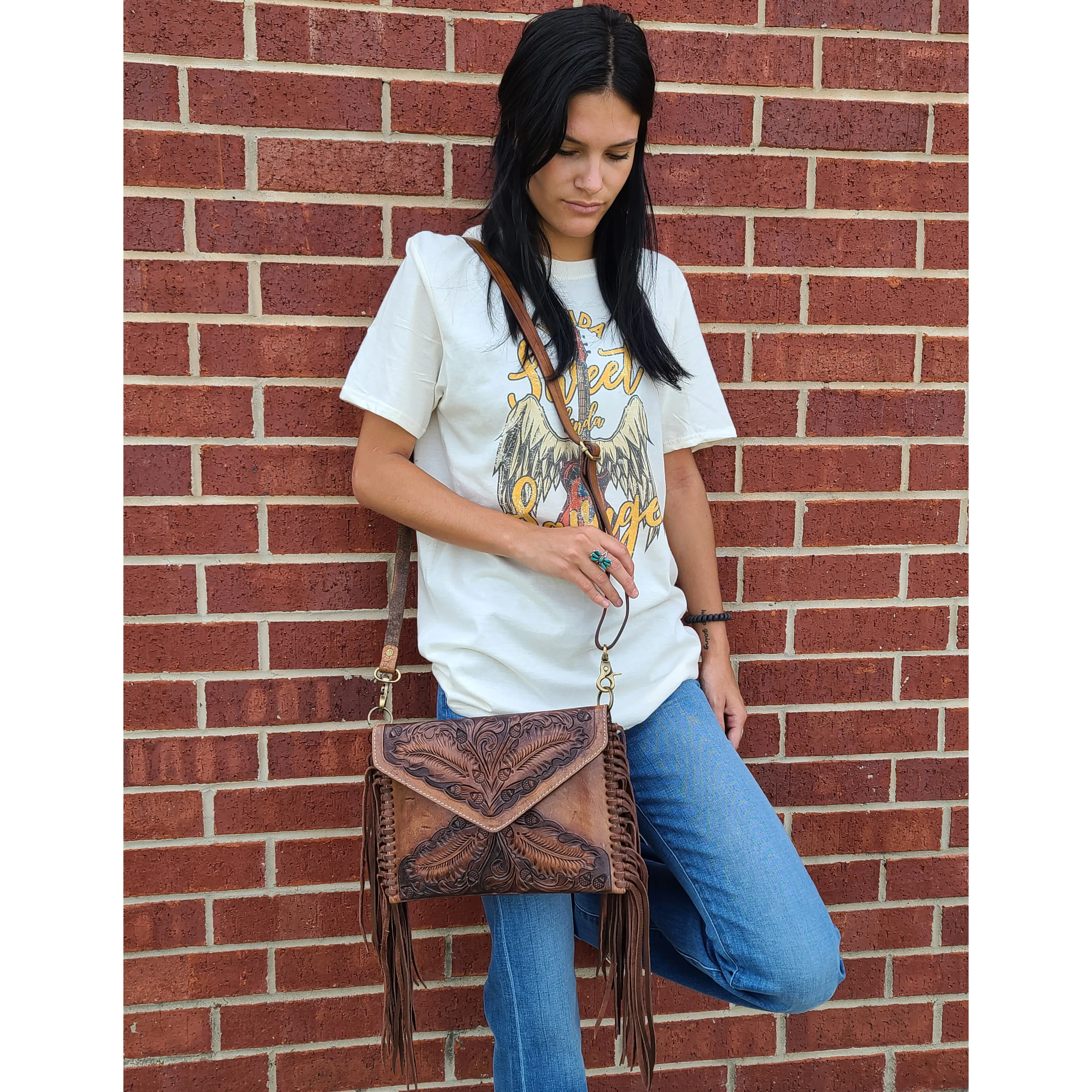 American Darling Tooled Leather Cross Body