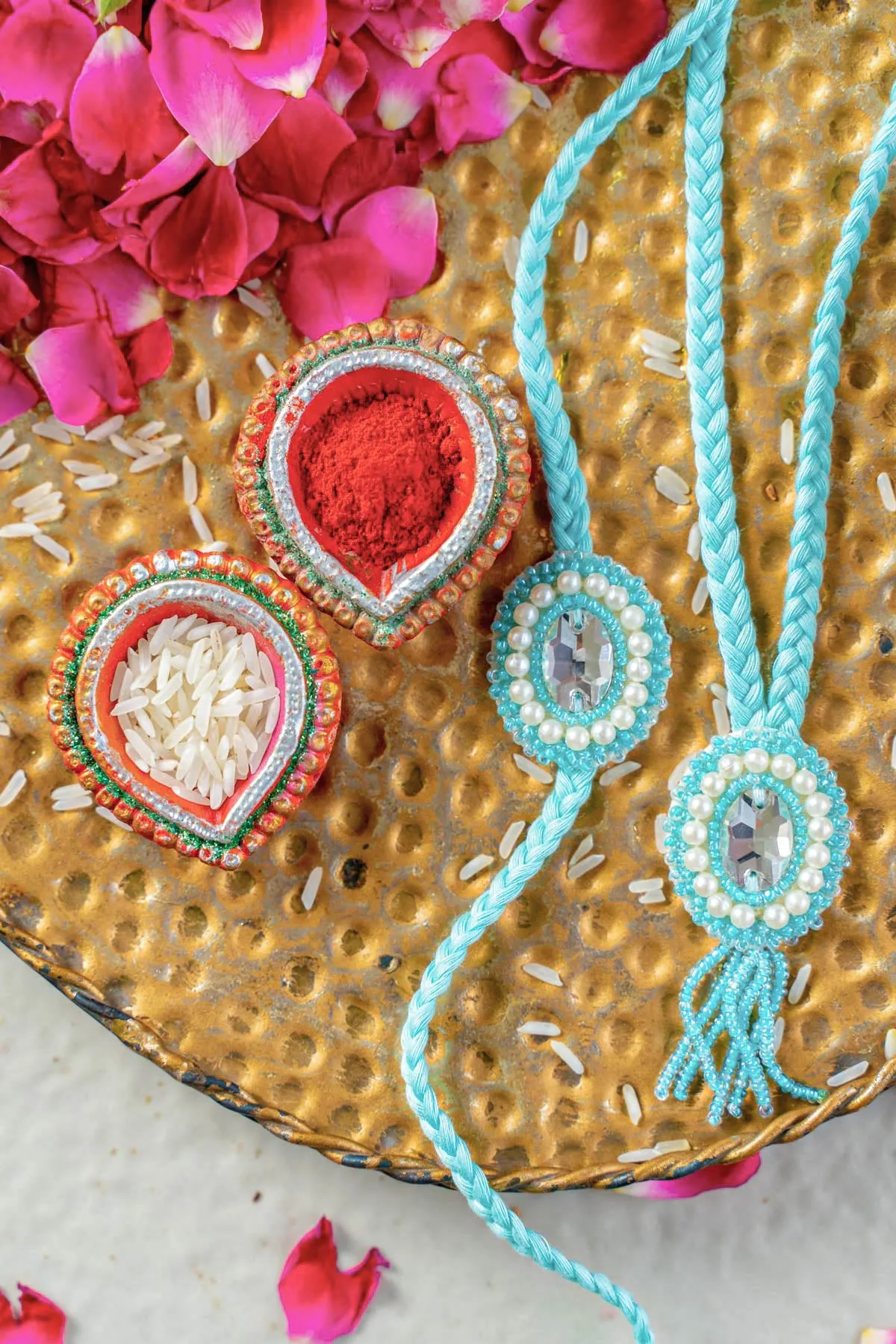 Azure Sky Embroidered Rakhi and lumba set of 2