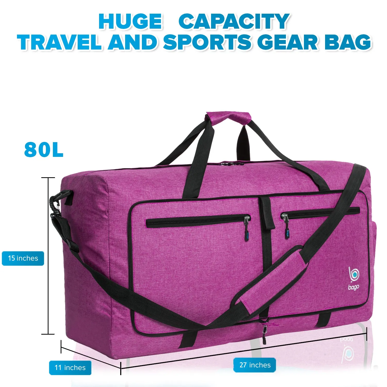 Bago 80L Duffle Bag for Women & Men - 27" Travel Bag Large Foldable Duffel bag