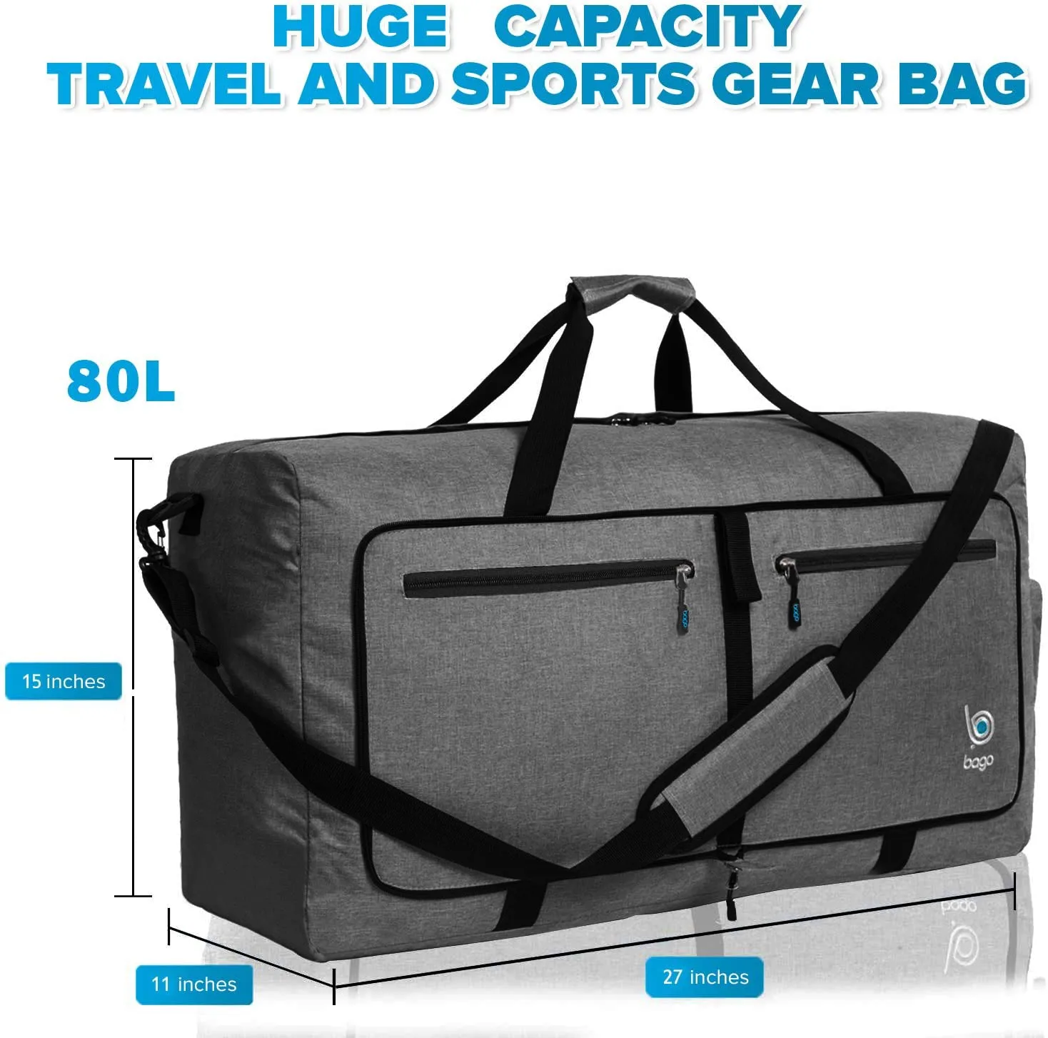 Bago 80L Duffle Bag for Women & Men - 27" Travel Bag Large Foldable Duffel bag