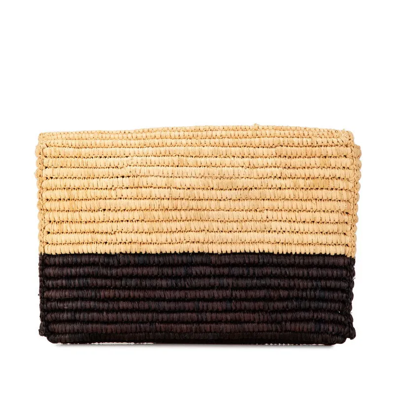 Balenciaga Raffia Leather Clutch Bag Beige Brown