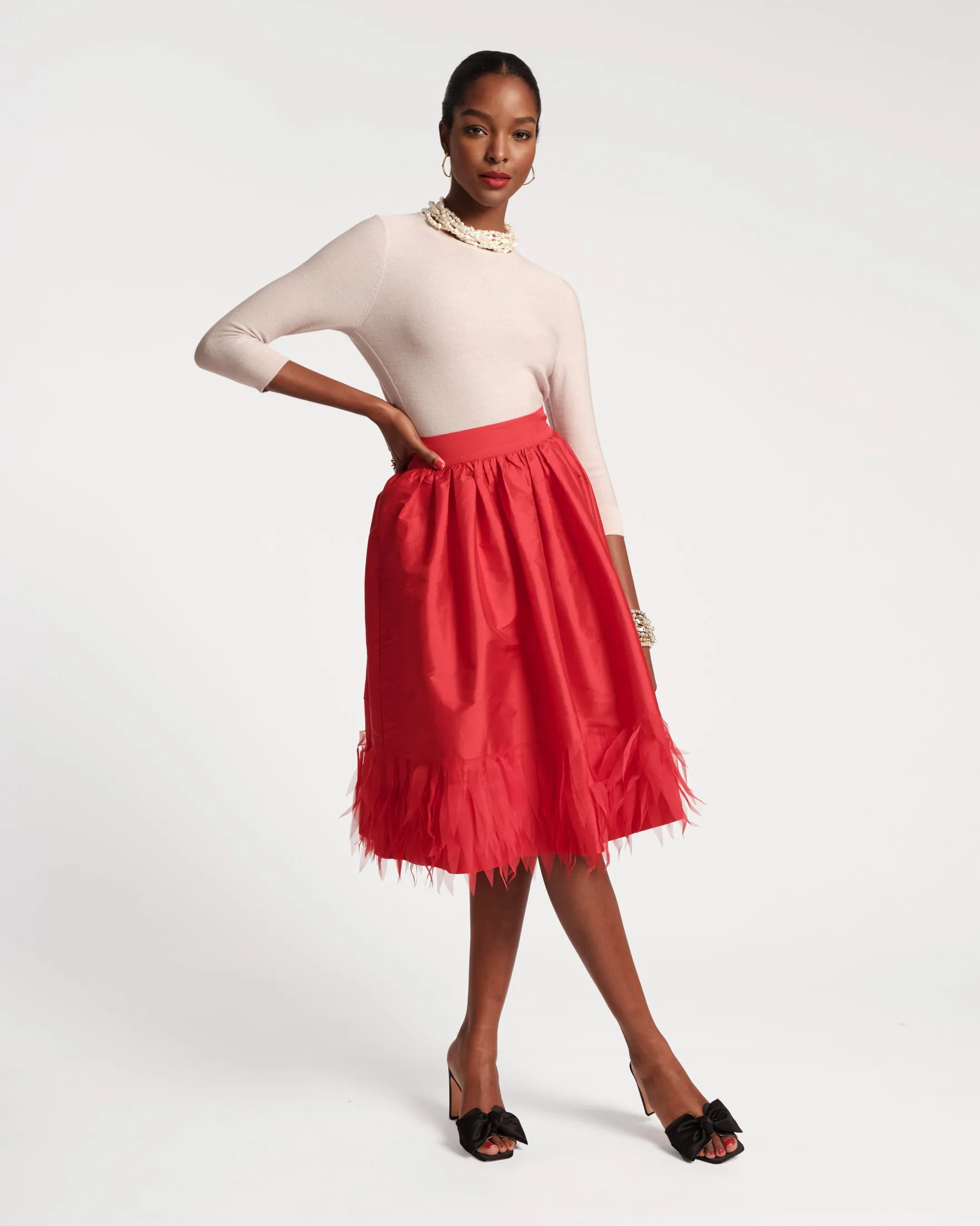 Barbara Midi Skirt Feather Fringe Red