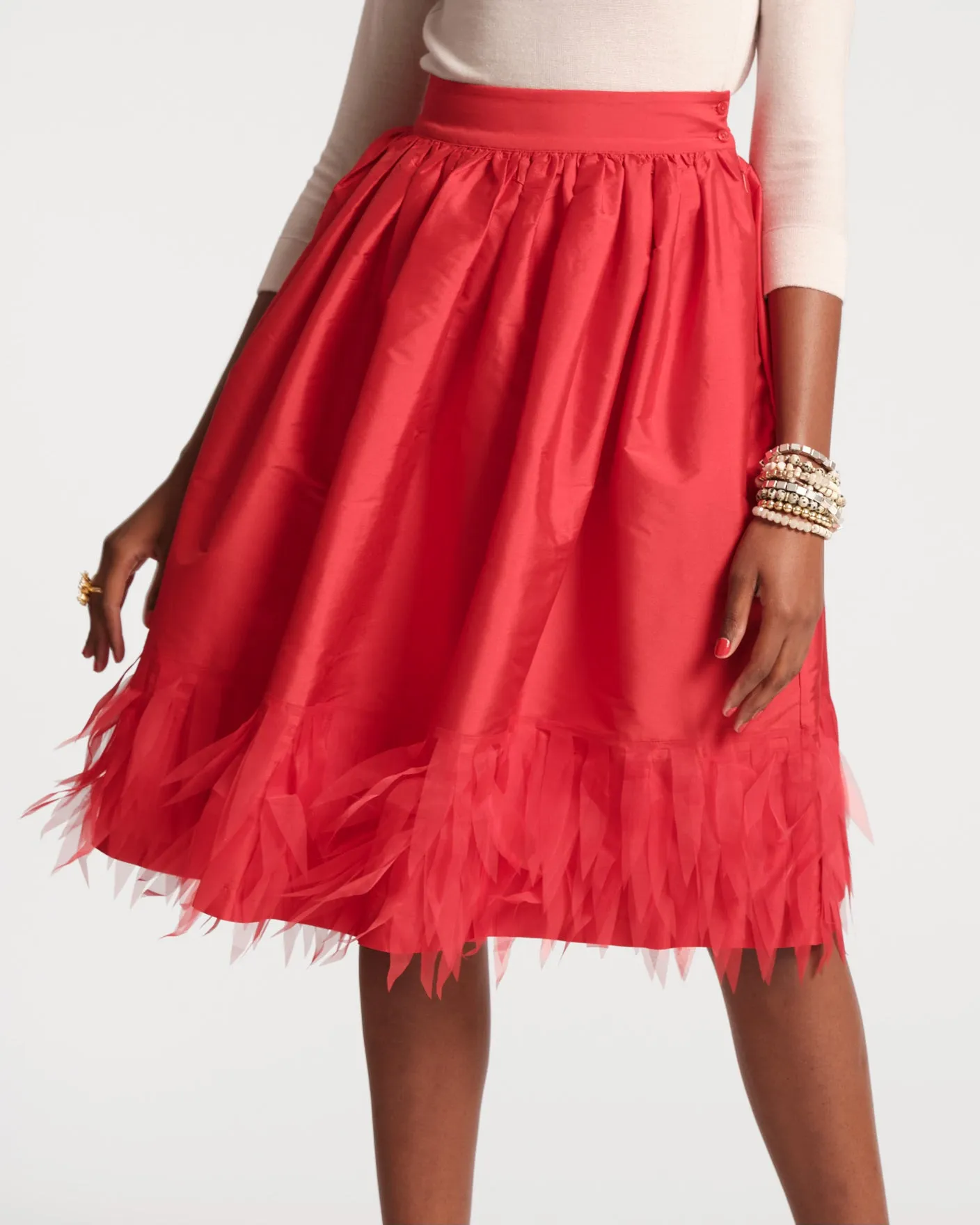 Barbara Midi Skirt Feather Fringe Red