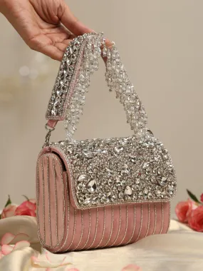 Beaded Silver and Pink Clutch Bag