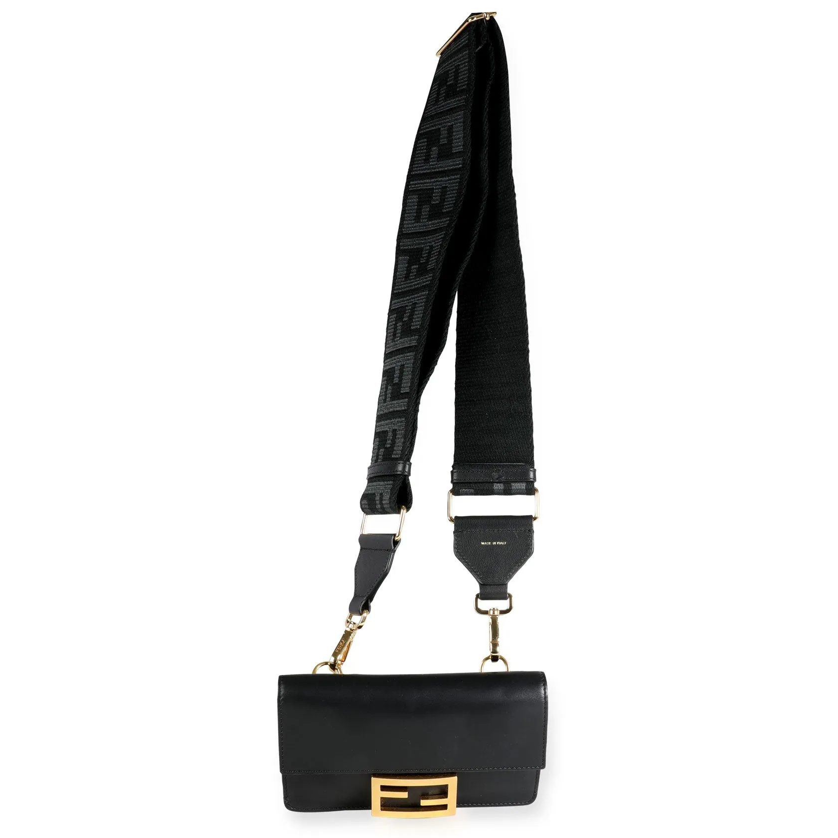 Black Calfskin Mini Flat Baguette with Black Strap You Strap