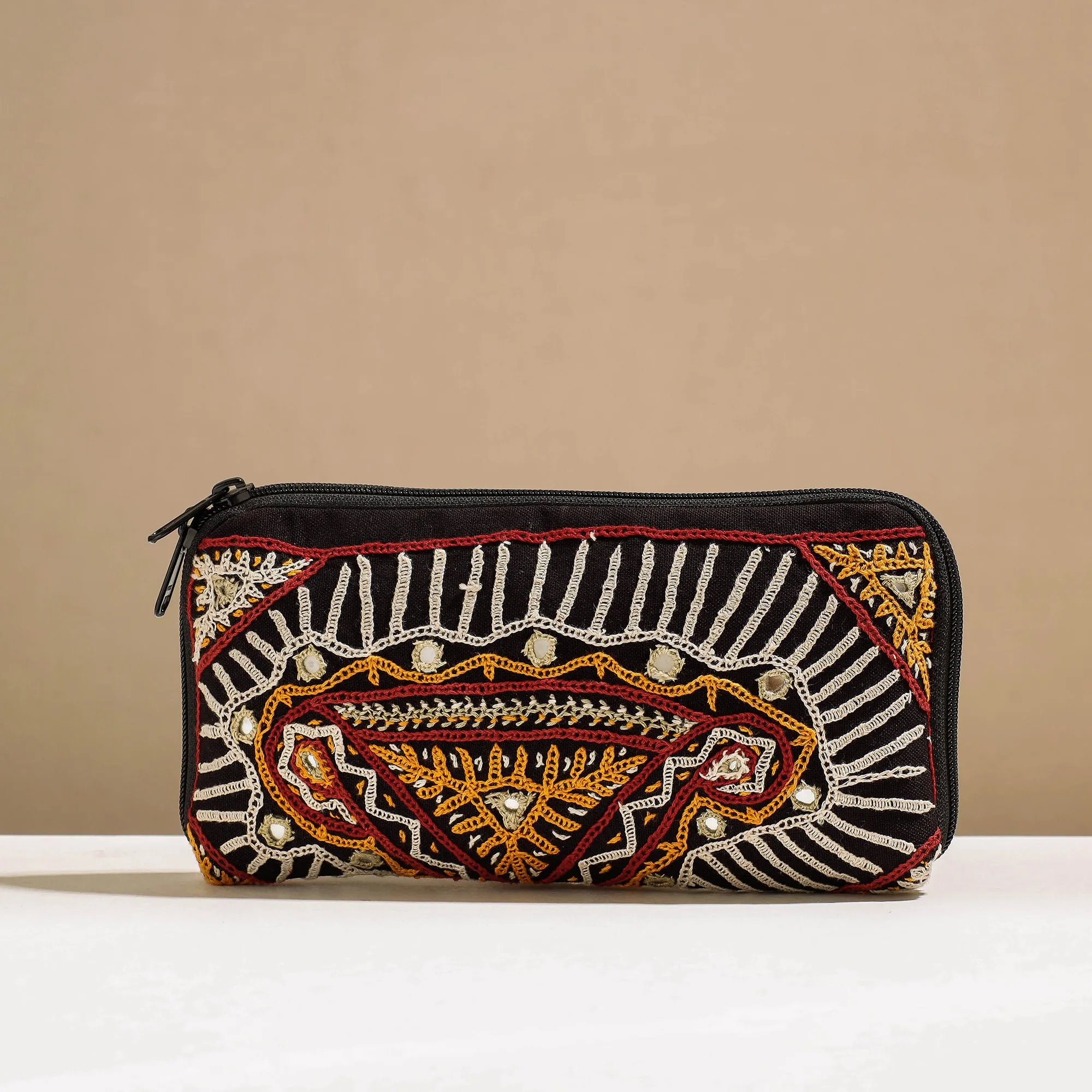 Black - Kala Raksha Rabari Hand Embroidery Toiletry Pouch