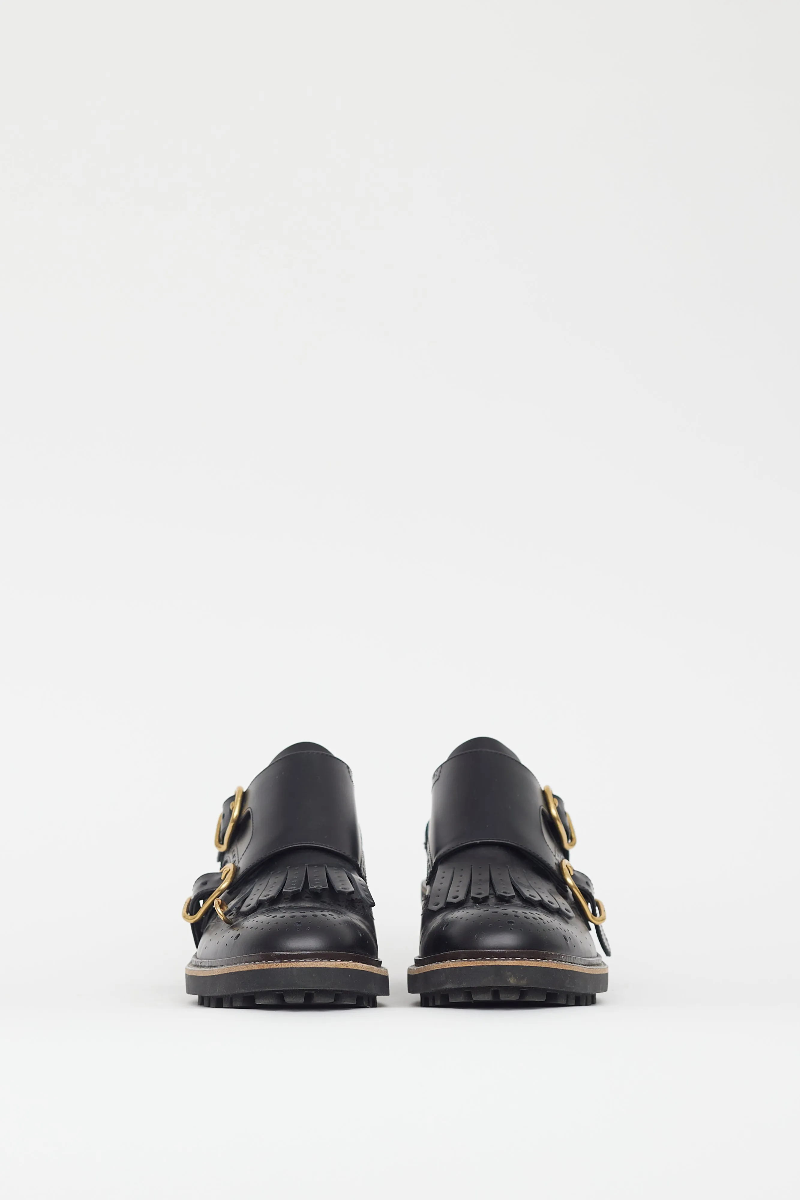 Black Leather Fringe Loafer