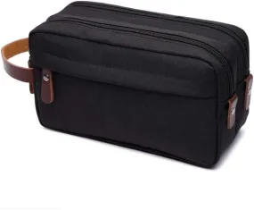 Black Toiletry Bag Leather Waxed Canvas Shaving Waterproof Dopp Kit