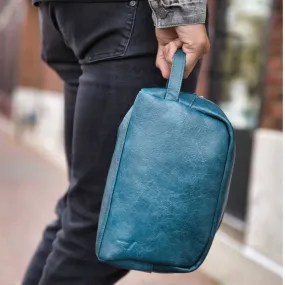 Blue Leather Toiletry Bag