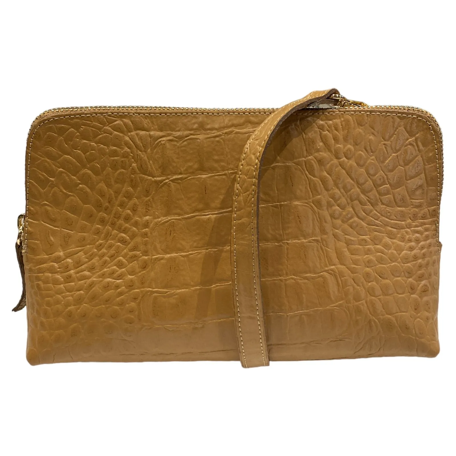 Box XL. Camel alligator-print leather messenger bag