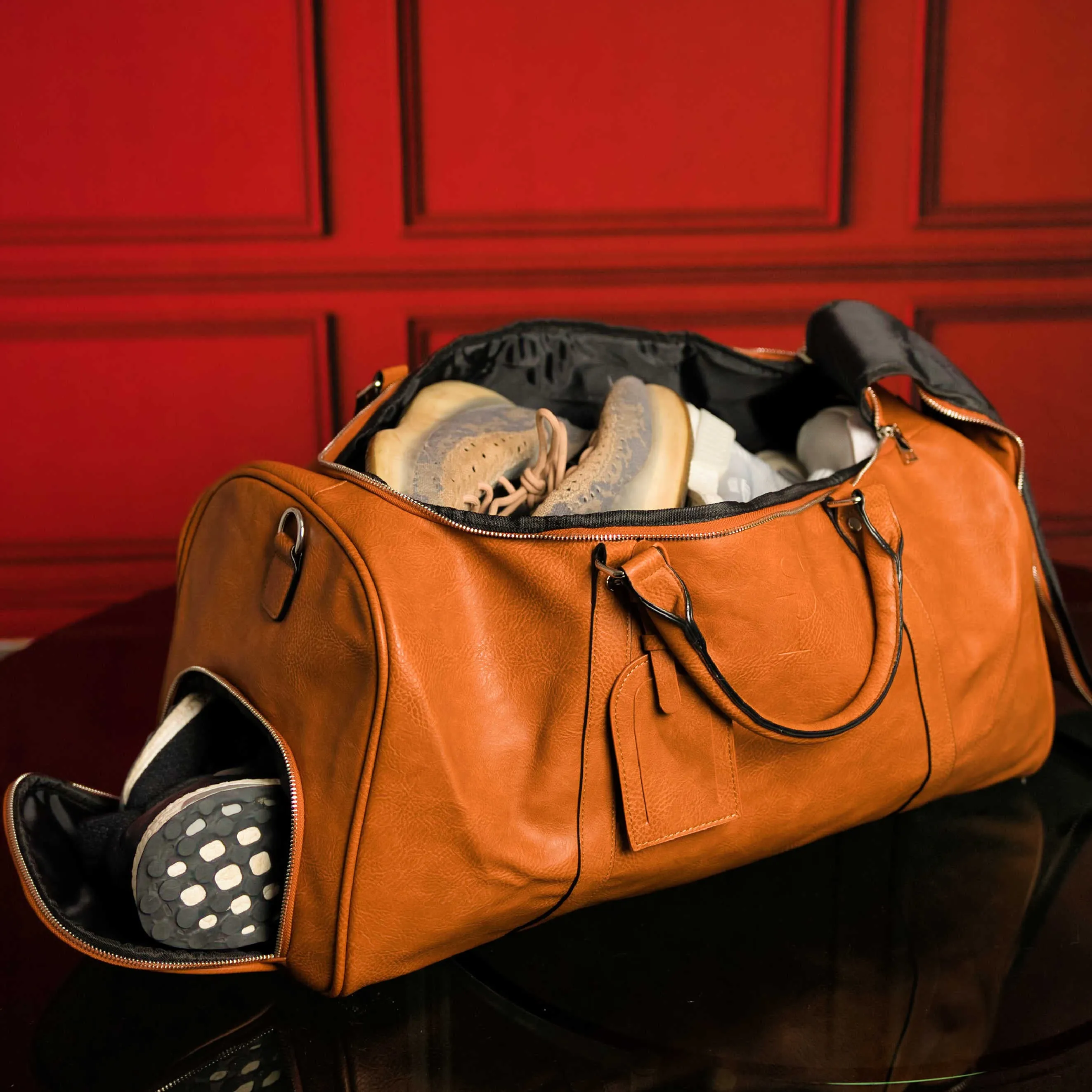 Brown Tumbled Leather 2 Bag Set (Commuter and Duffle)