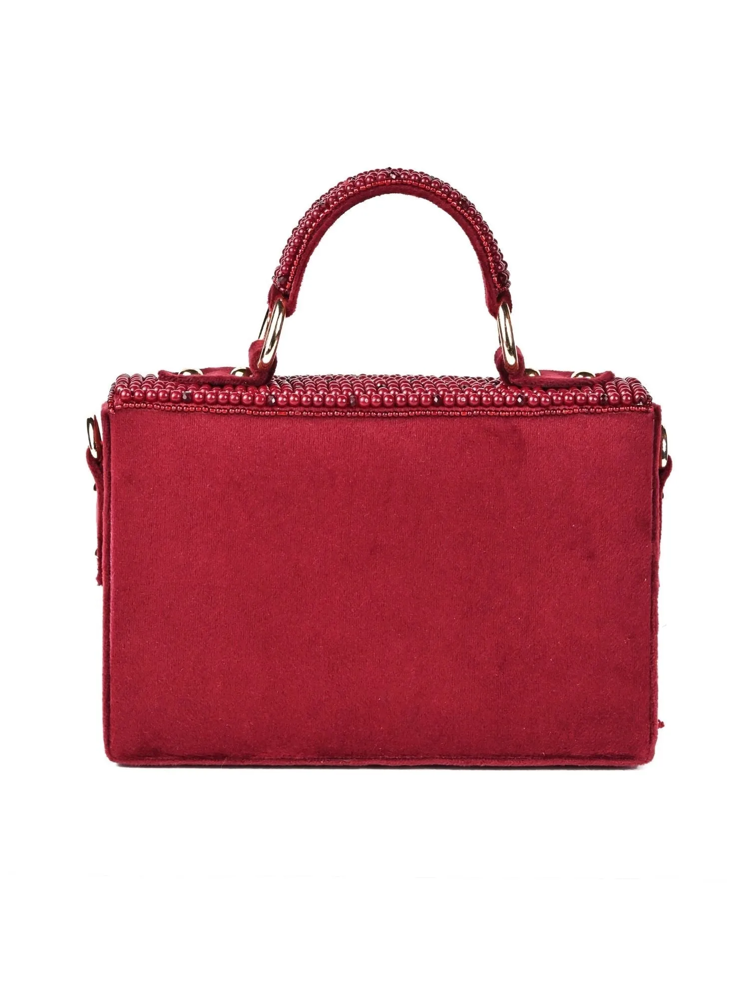 Cally Maroon Suede Embellished Box Bag