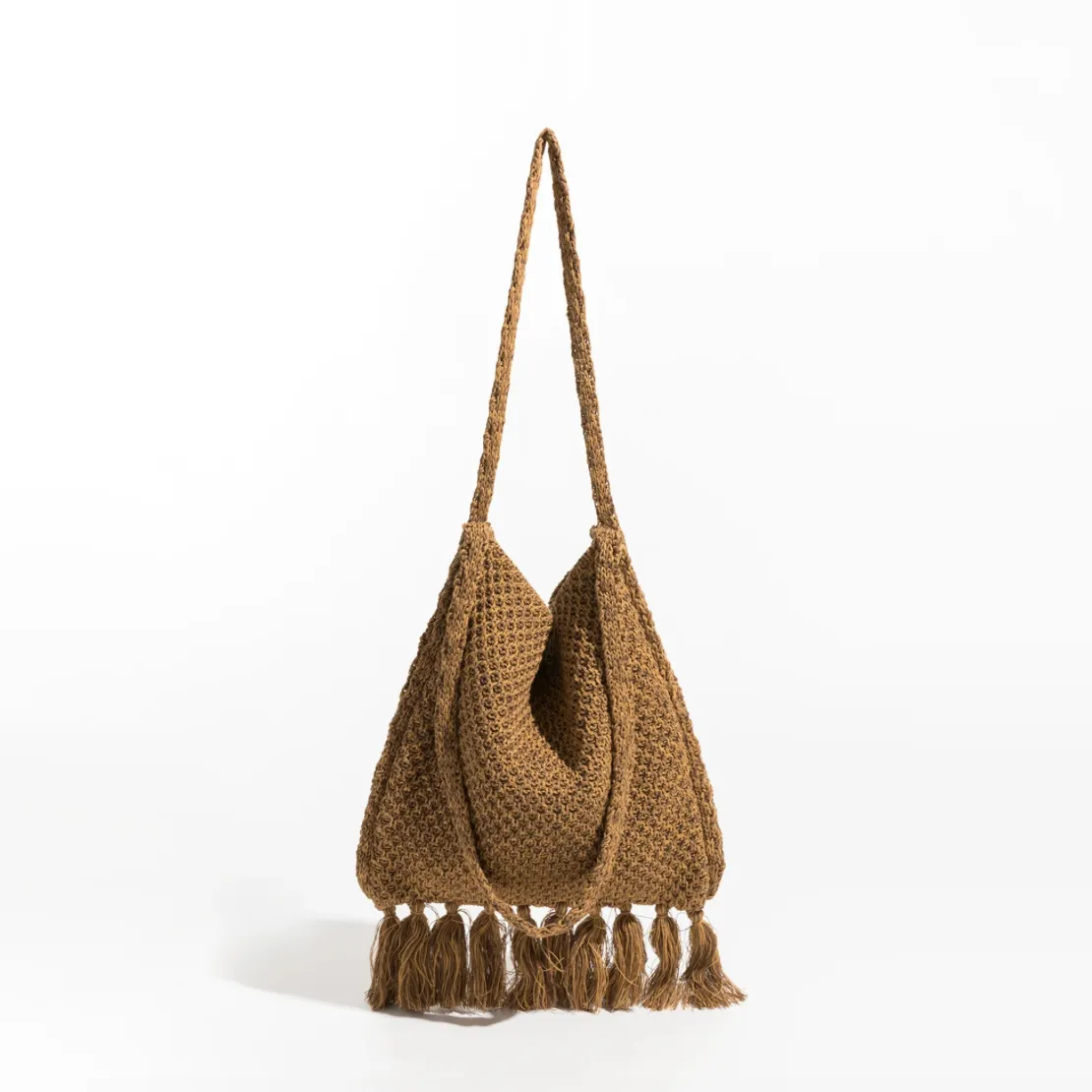 Caris Fringe Tassel Bohemian Knit Hobo Bag