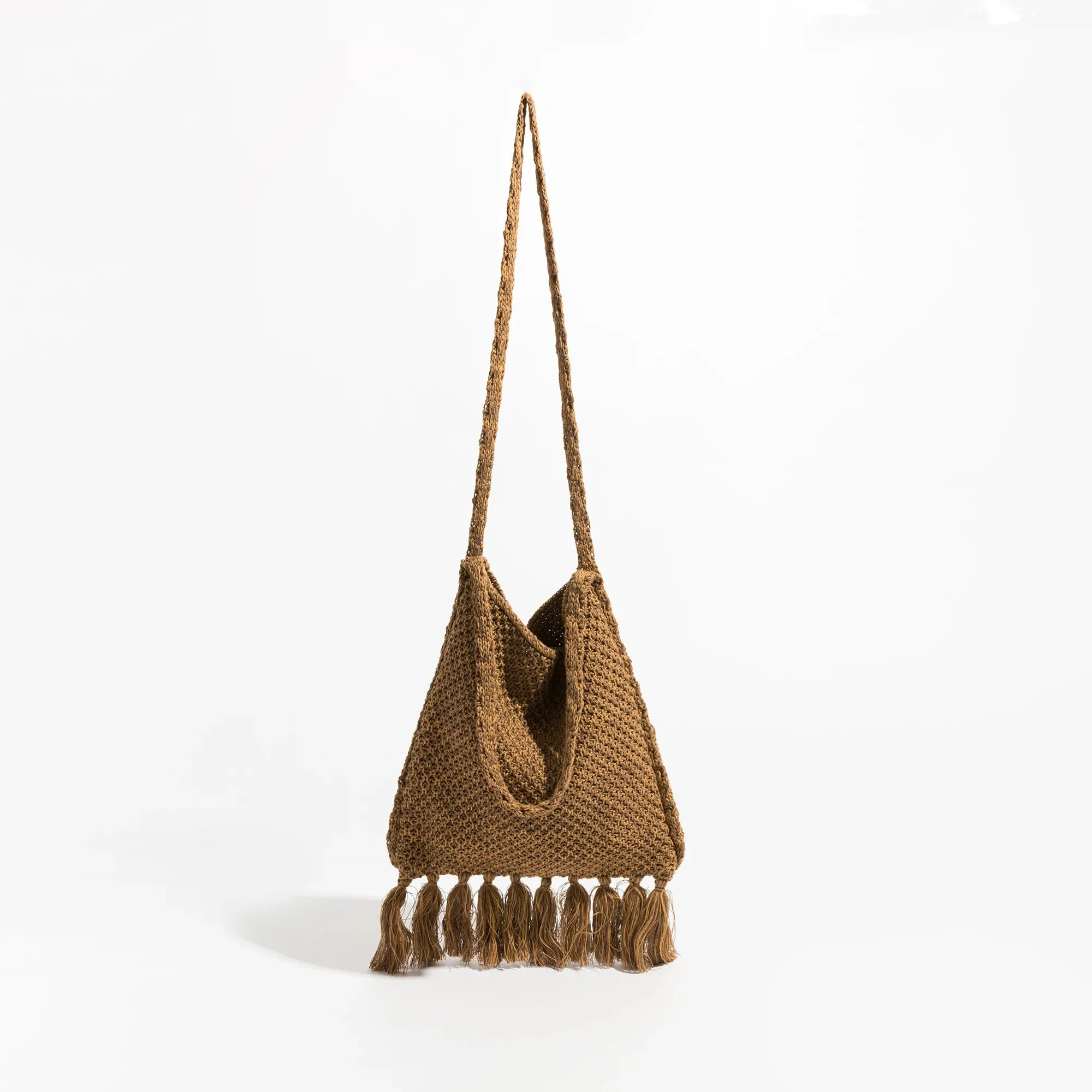 Caris Fringe Tassel Bohemian Knit Hobo Bag