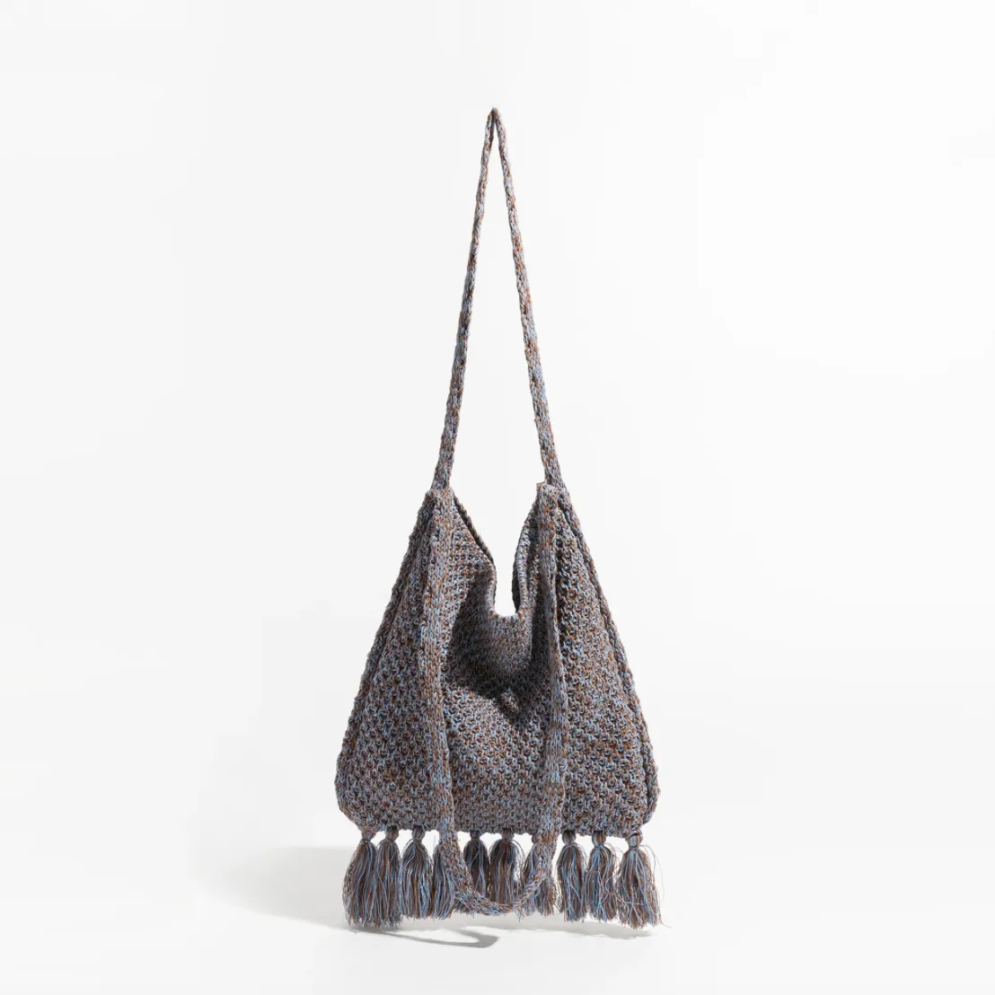 Caris Fringe Tassel Bohemian Knit Hobo Bag