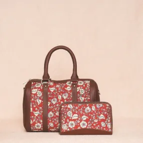 Chittoor Red Kalamkari- Handbag & Chain Wallet Combo