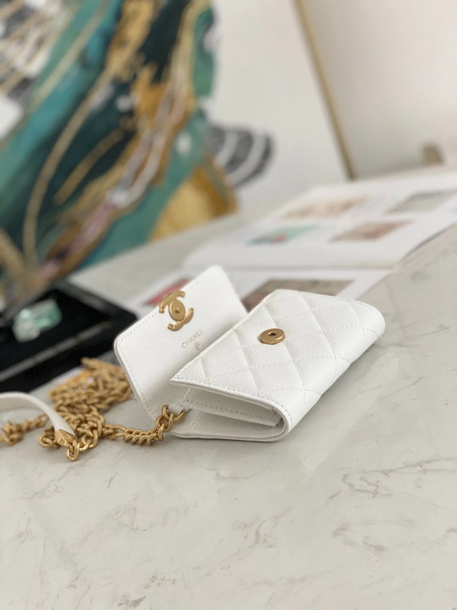 CHLMini Flap Bag Gold Toned Hardware White For Women 4.7in/12cm