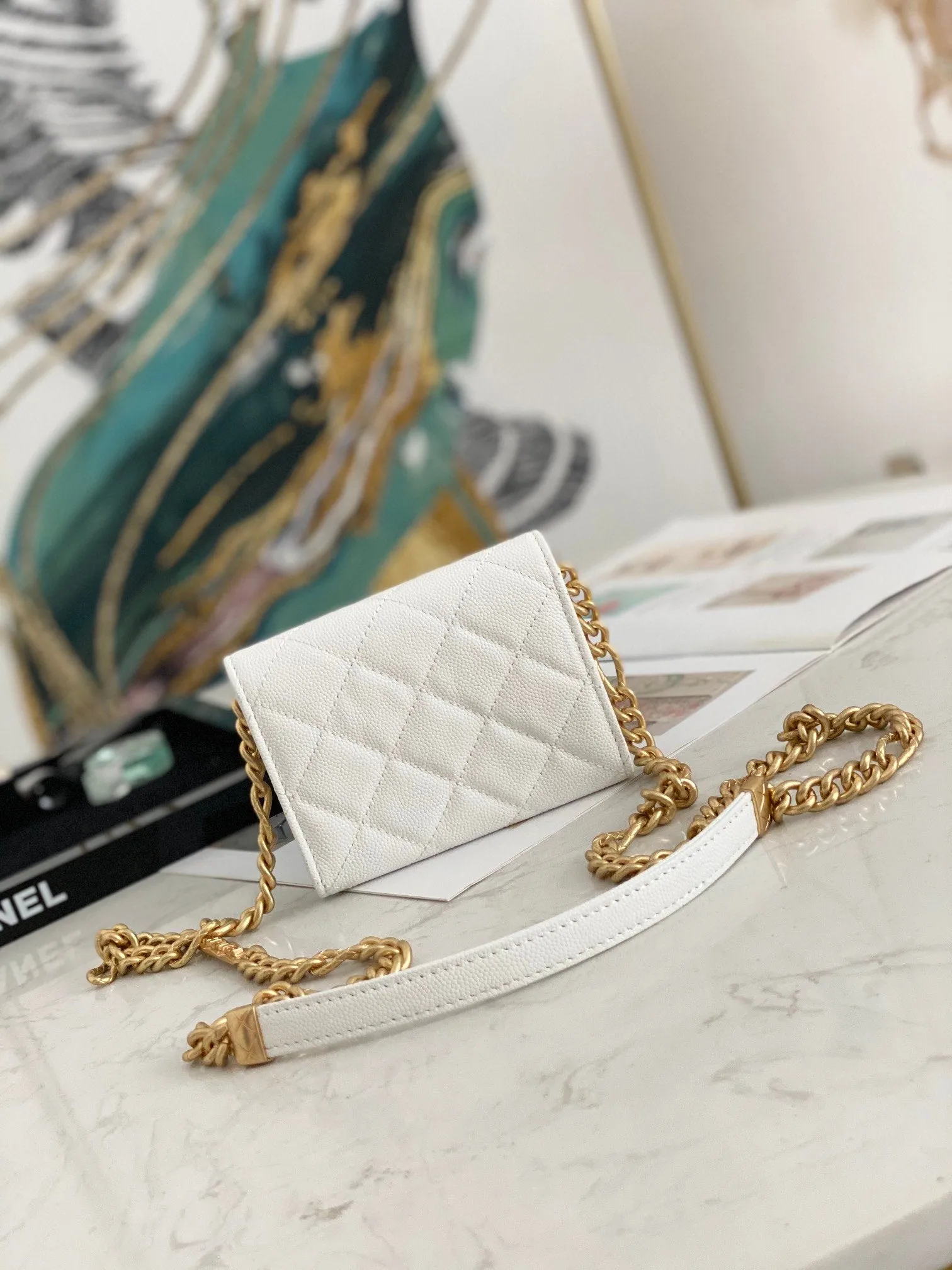 CHLMini Flap Bag Gold Toned Hardware White For Women 4.7in/12cm