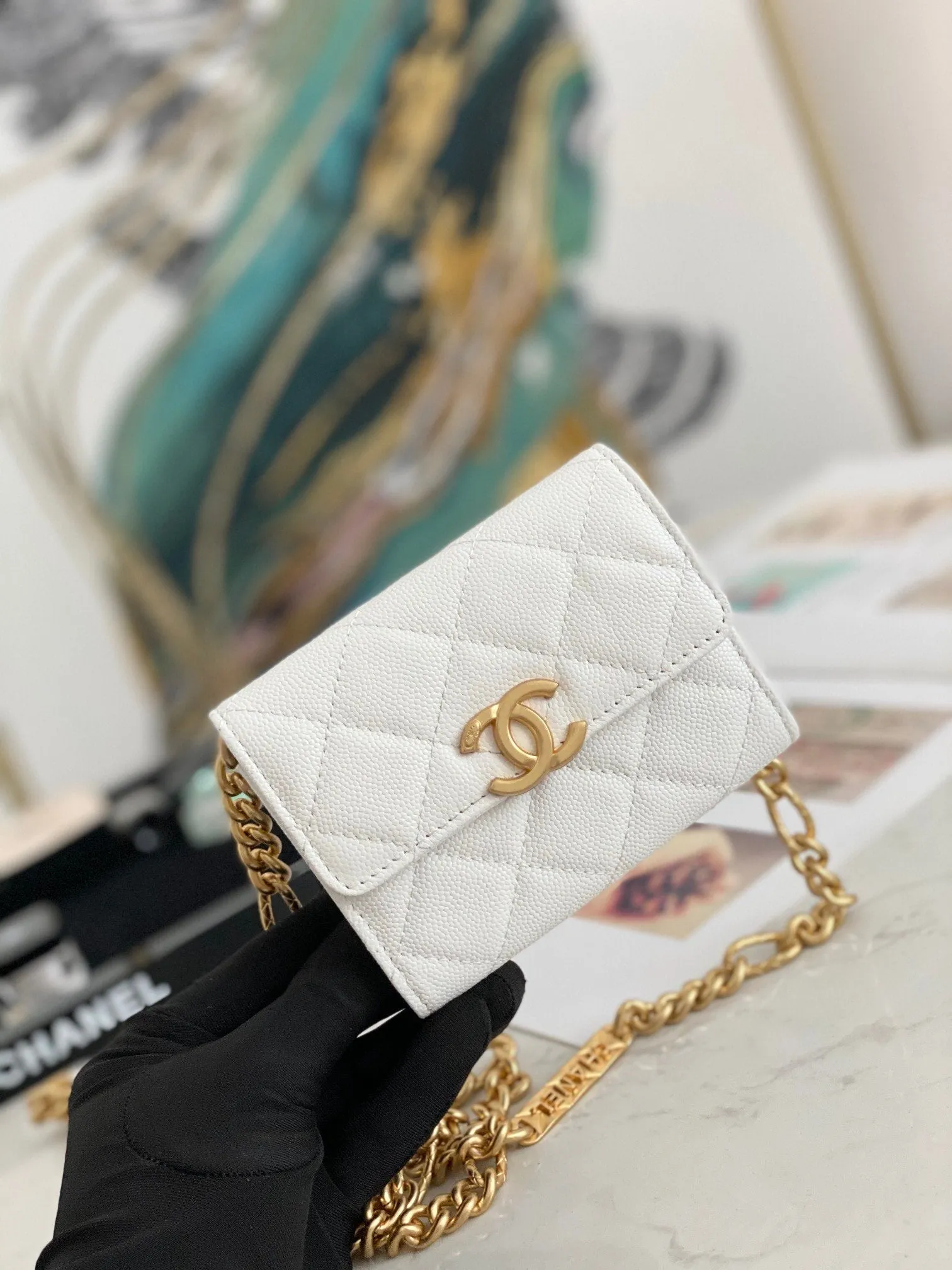 CHLMini Flap Bag Gold Toned Hardware White For Women 4.7in/12cm