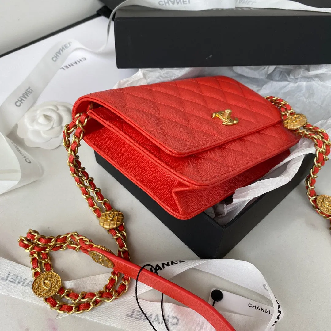 CHLSmall Flap Bag Gold Hardware Red For Women, Women&#8217;s Handbags, Shoulder Bags 7.5in/19cm AP2840