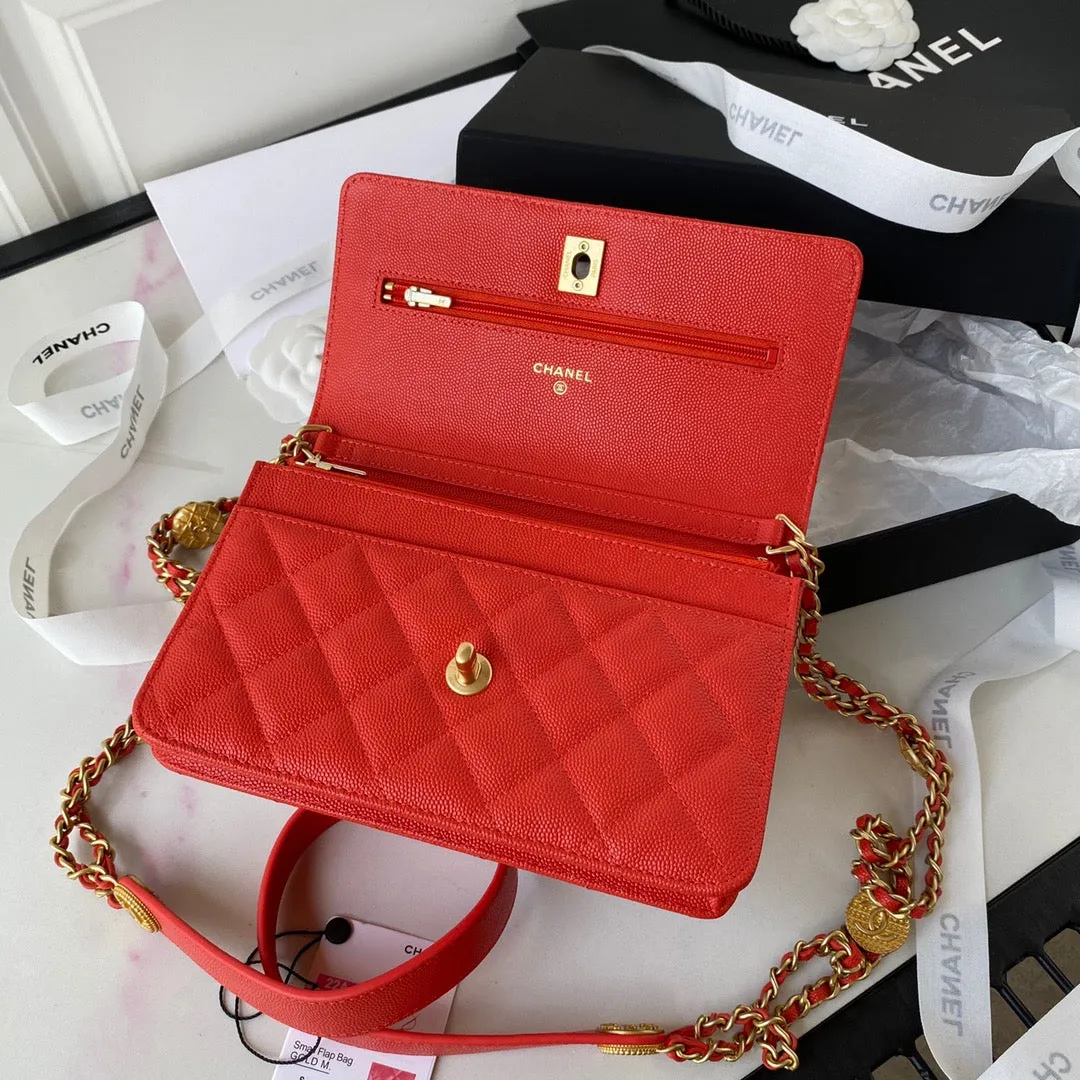 CHLSmall Flap Bag Gold Hardware Red For Women, Women&#8217;s Handbags, Shoulder Bags 7.5in/19cm AP2840