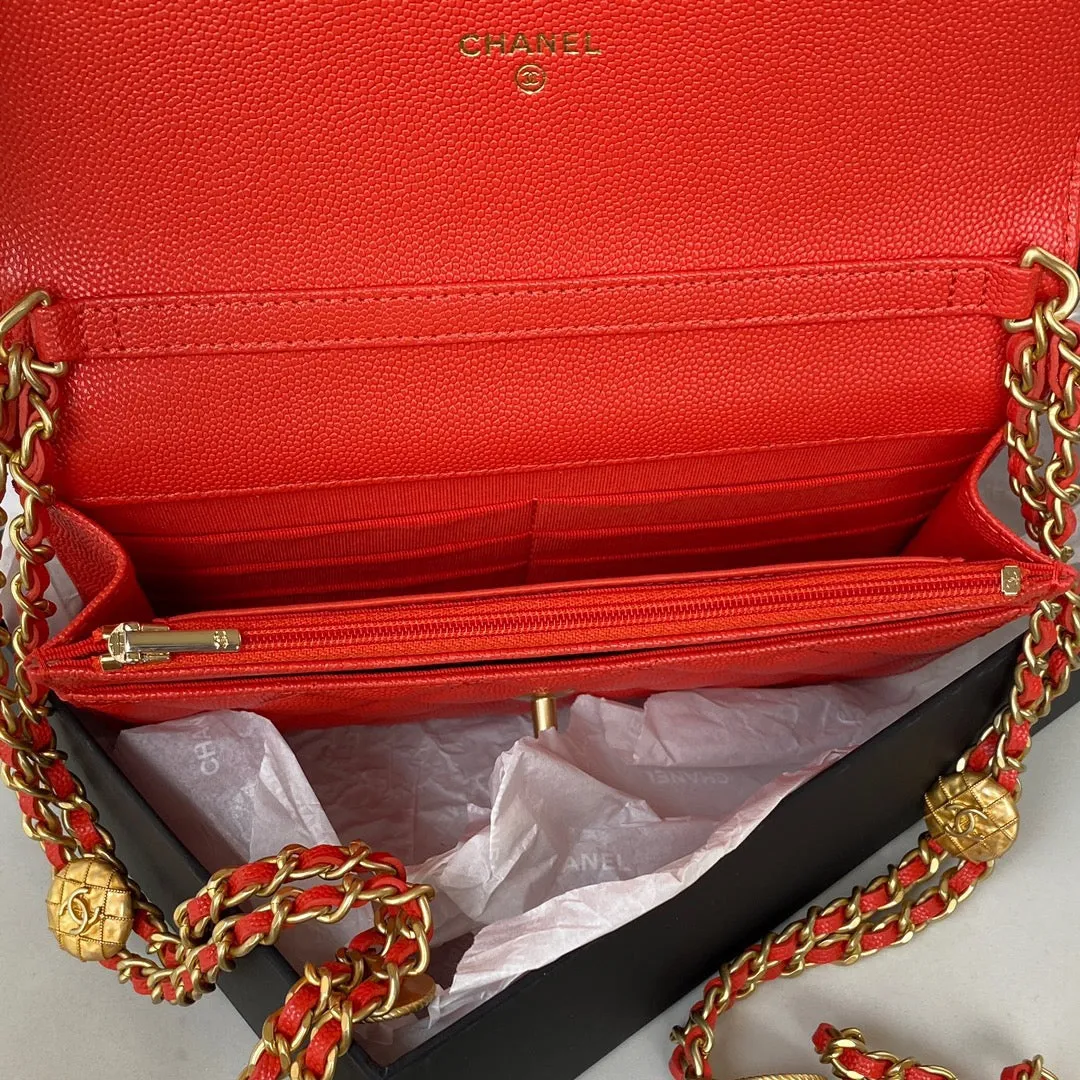 CHLSmall Flap Bag Gold Hardware Red For Women, Women&#8217;s Handbags, Shoulder Bags 7.5in/19cm AP2840