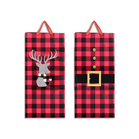 Christmas Bottle Gift Bag Matte Buffalo Plaid with Glitter - Satin Handle with Tag VRT