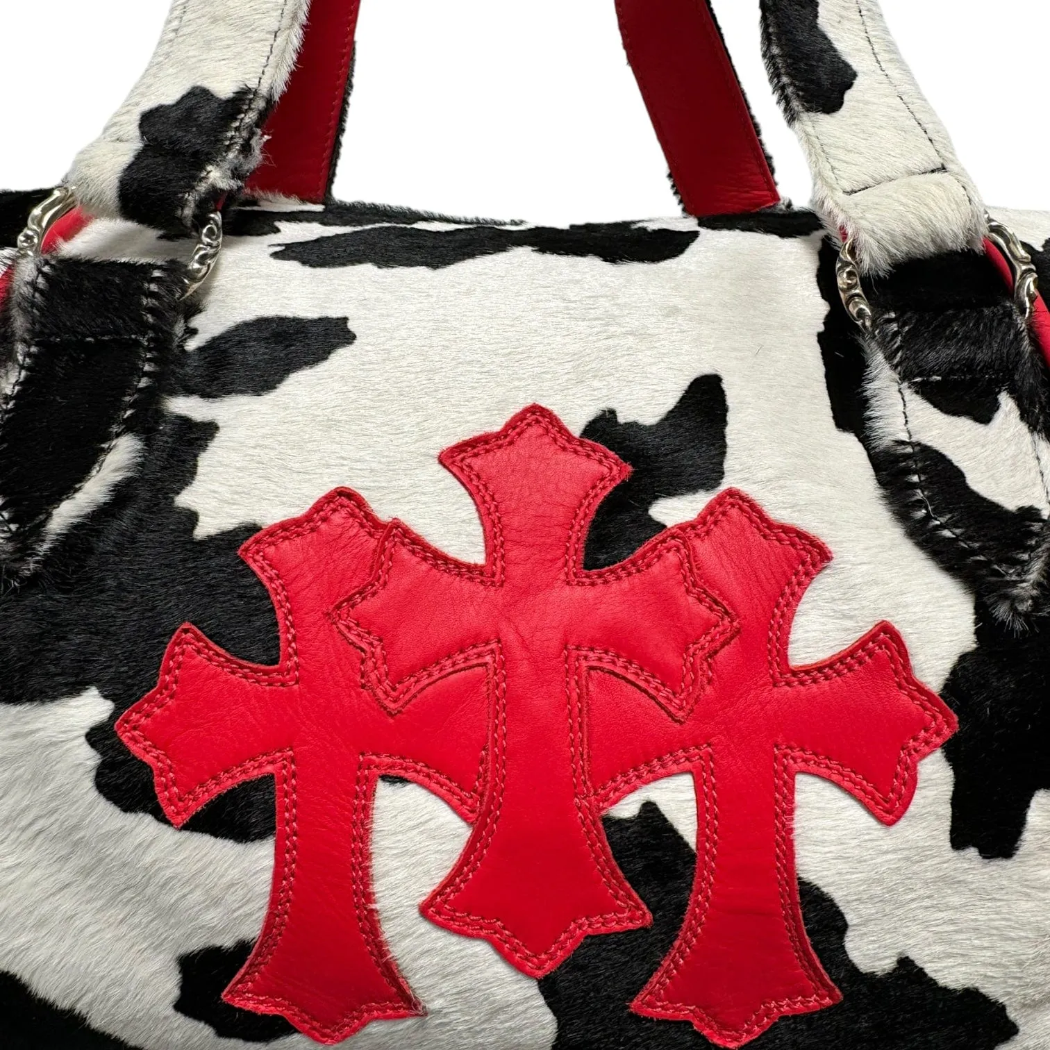 Chrome Hearts Paris Exclusive Cross Patch Boston Duffle Bag Cowhide Red