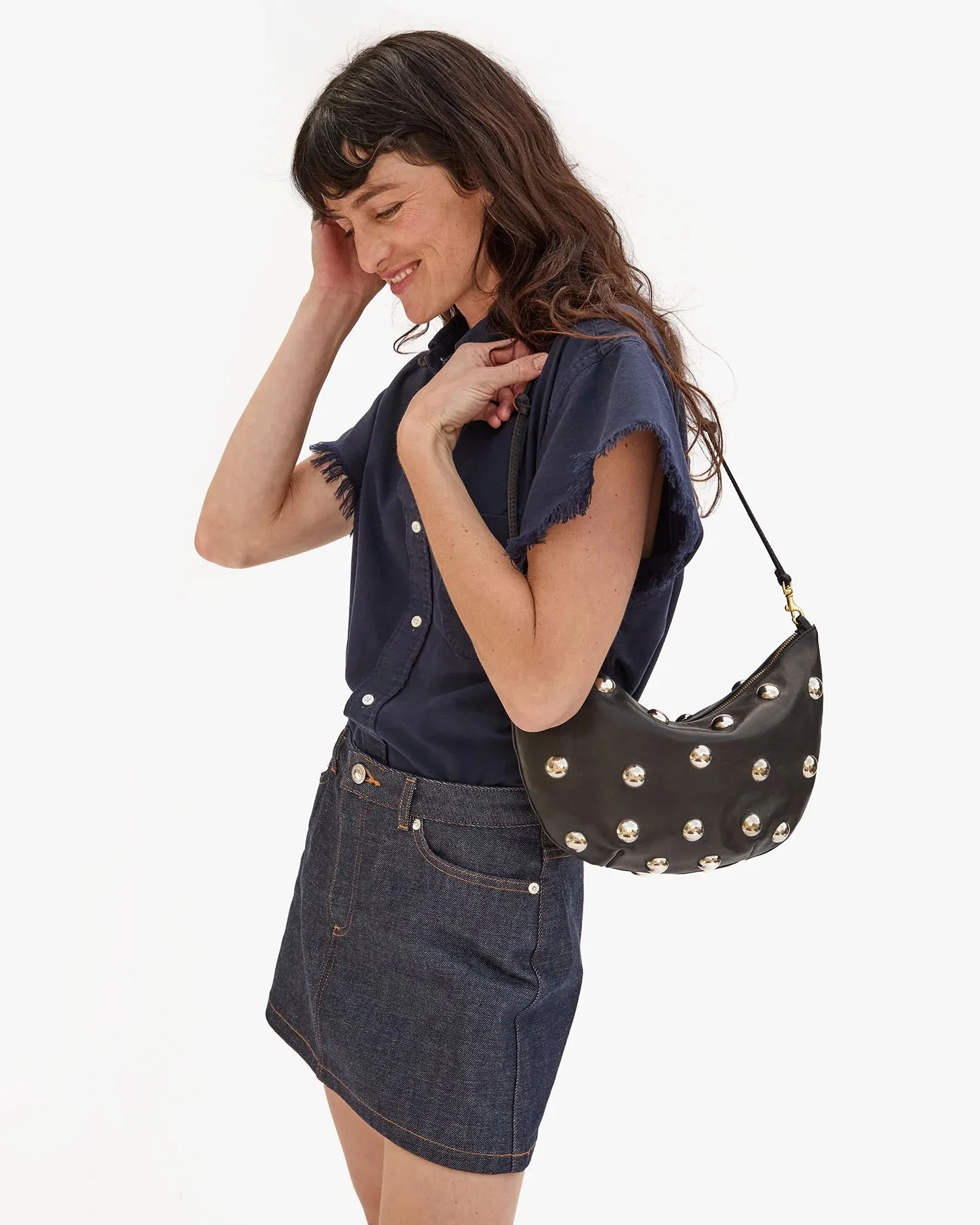 Clare V. Lune Bag - Black Naturelle w/ Studs