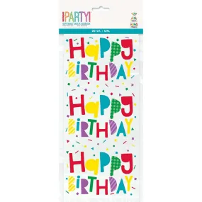 Colorful Happy Birthday Cellophane Bag, 20ct