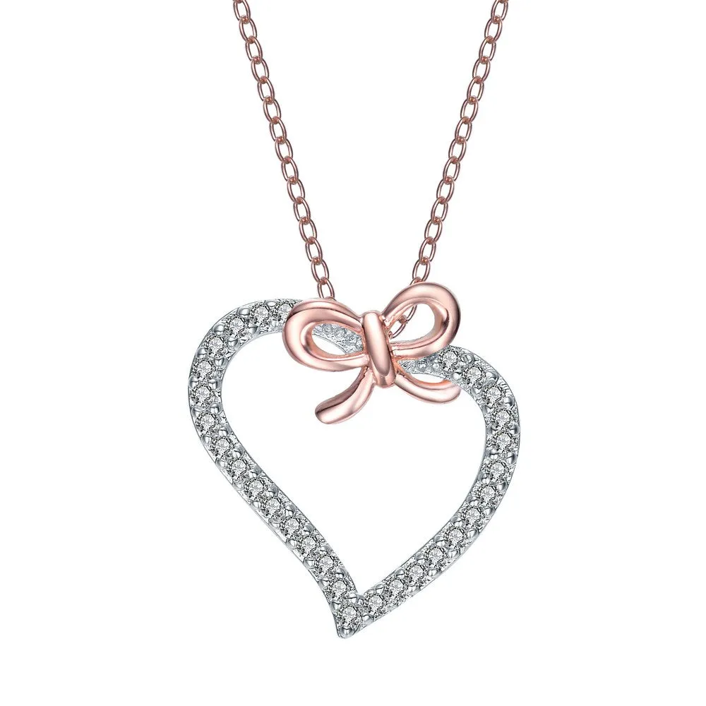 Constance Contour Heart And Bowtie Rose Gold Necklace