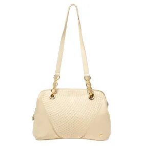 Cream Quilted Leather Fringe Shoulder Bag