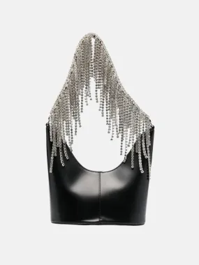 Crystal Fringe Leather Shoulder Bag