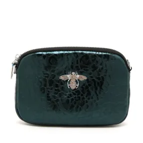 CRYSTAL LEATHER BEE BAG IN SHIMMERY EMERALD