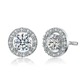 Cubic Zirconia Sterling Silver Rhodium Plated Round Stud Earring