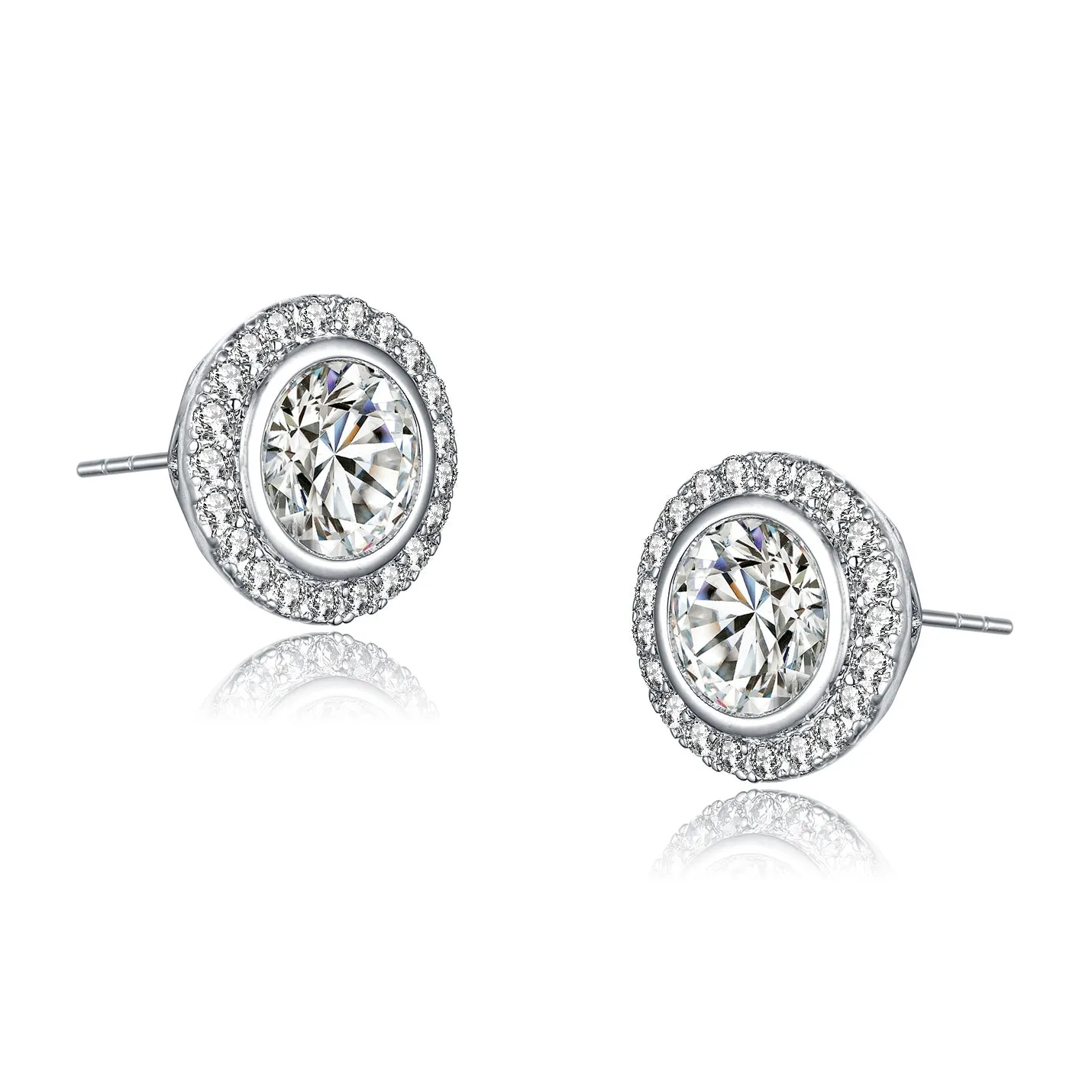 CZ Sterling Silver Rhodium Plated Round Last Pair Earrings