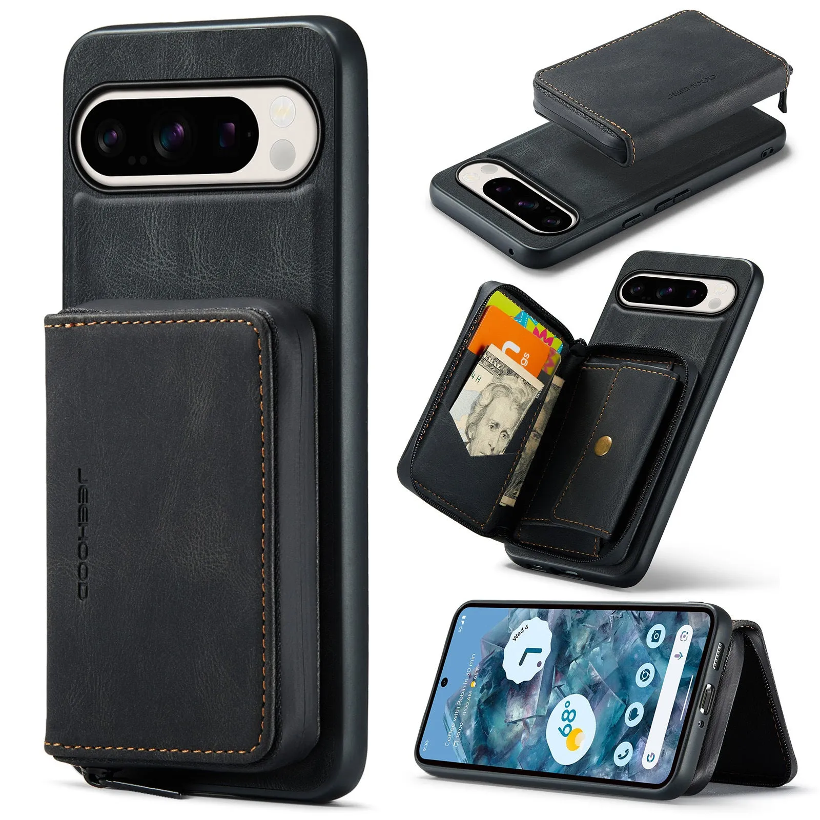 Detachable Magnetic Wallet Leather Case With Card Pocket For Google Pixel 9